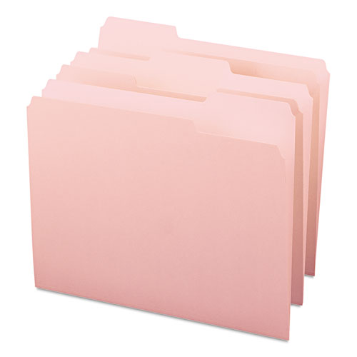 Colored File Folders, 1/3-Cut Tabs, Letter Size, Pink, 100/Box