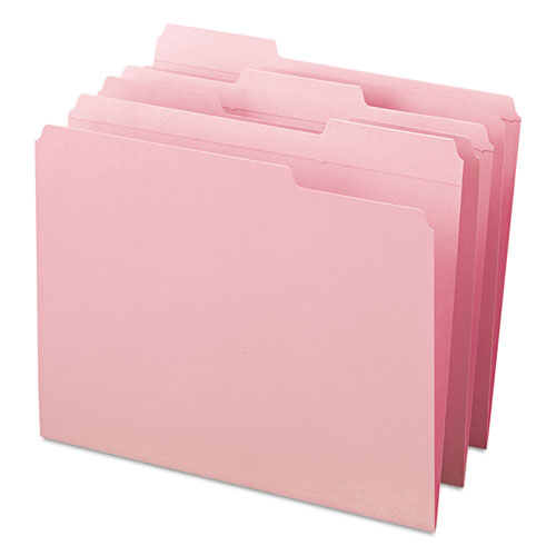 Image of Smead™ Reinforced Top Tab Colored File Folders, 1/3-Cut Tabs: Assorted, Letter Size, 0.75" Expansion, Pink, 100/Box