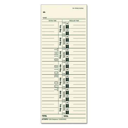 Tops™ Time Clock Cards, Replacement For 10-800292, One Side, 3.5 X 9, 500/Box