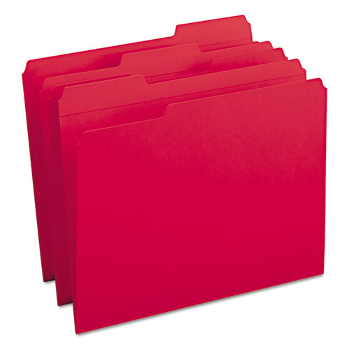 Reinforced Top Tab Colored File Folders, 1/3-Cut Tabs, Letter Size, Red, 100/Box
