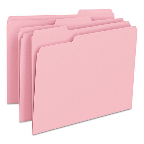 COLORED FILE FOLDERS, 1/3-CUT TABS, LETTER SIZE, PINK, 100/BOX