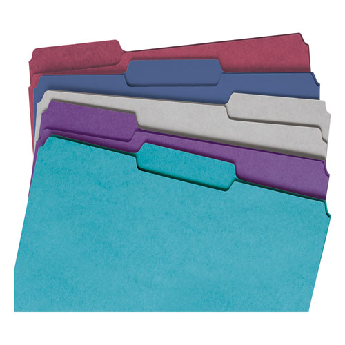 Image of Smead™ Colored File Folders, 1/3-Cut Tabs: Assorted, Letter Size, 0.75" Expansion, Assorted: Gray/Maroon/Navy/Purple/Teal, 100/Box