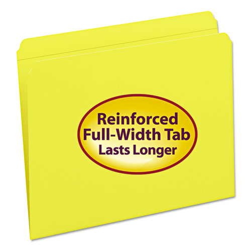 REINFORCED TOP TAB COLORED FILE FOLDERS, STRAIGHT TAB, LETTER SIZE, YELLOW, 100/BOX