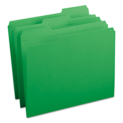 Reinforced Top Tab Colored File Folders, 1/3-Cut Tabs, Letter Size, Green, 100/Box