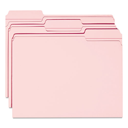 REINFORCED TOP TAB COLORED FILE FOLDERS, 1/3-CUT TABS, LETTER SIZE, PINK, 100/BOX