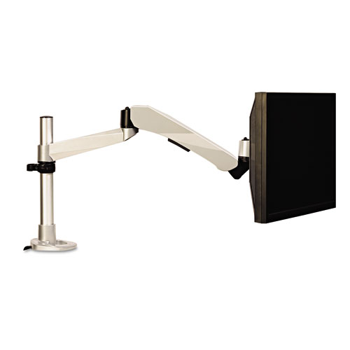 Easy-Adjust Desk Single Arm Mount for 30" Monitors, 360 deg Rotation, +90/-15 deg Tilt, 360 deg Pan, Silver, Supports 20 lb