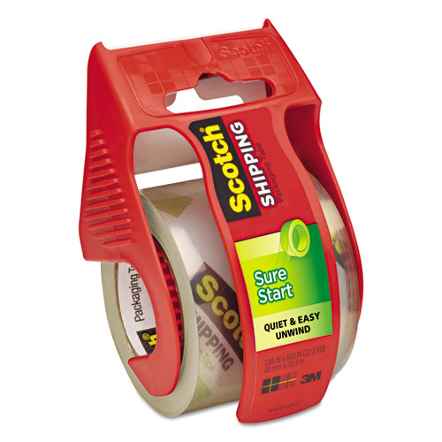 Image of Sure Start Packaging Tape with Dispenser, 1.5" Core, 1.88" x 22.2 yds, Clear