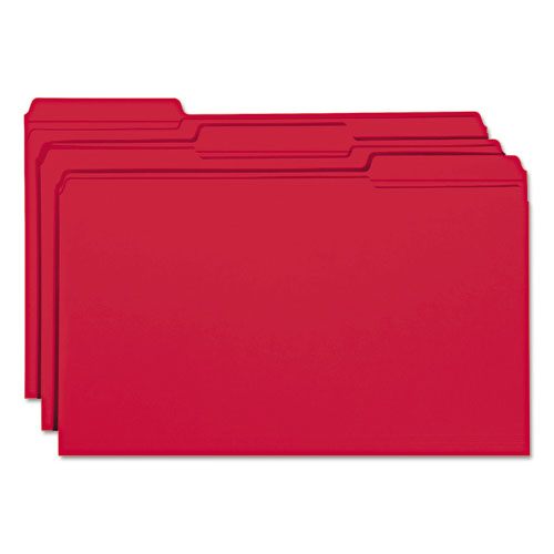 Reinforced Top Tab Colored File Folders, 1/3-Cut Tabs, Legal Size, Red, 100/Box