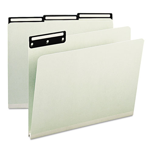 Recycled Heavy Pressboard File Folders with Insertable 1/3-Cut Metal Tabs, Letter Size, 1" Expansion, Gray-Green, 25/Box