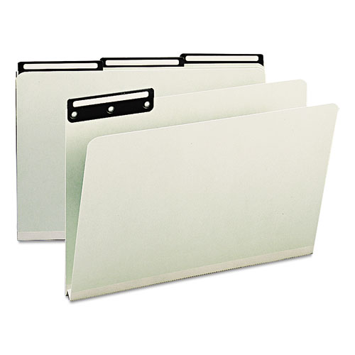 Recycled Heavy Pressboard File Folders with Insertable 1/3-Cut Metal Tabs, Legal Size, 1" Expansion, Gray-Green, 25/Box