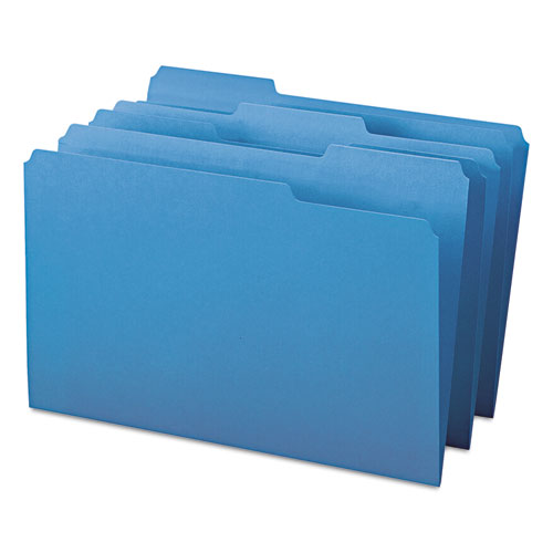 Image of Smead™ Colored File Folders, 1/3-Cut Tabs: Assorted, Legal Size, 0.75" Expansion, Blue, 100/Box