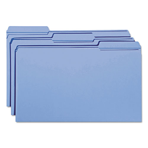 Reinforced Top Tab Colored File Folders, 1/3-Cut Tabs, Legal Size, Blue, 100/Box