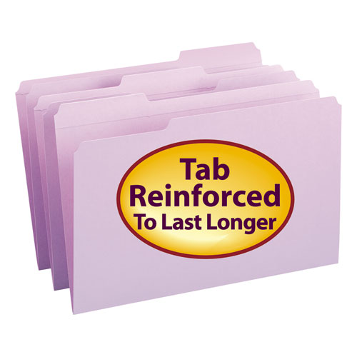 Reinforced Top Tab Colored File Folders, Straight Tabs, Letter Size, 0.75  Expansion, Lavender, 100/Box