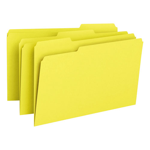 Colored File Folders, 1/3-Cut Tabs, Legal Size, Yellow, 100/Box
