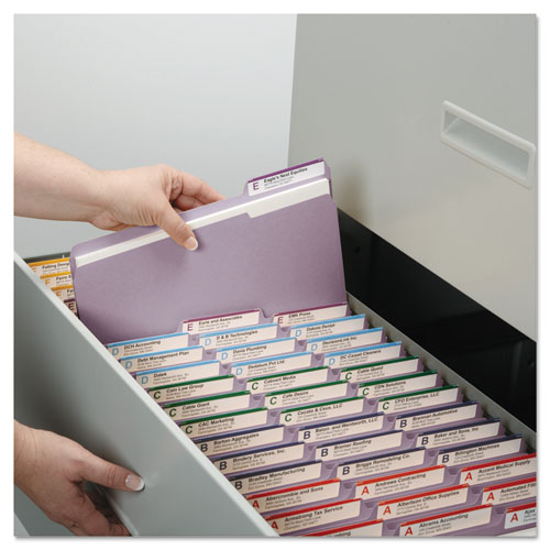Reinforced Top Tab Colored File Folders, 1/3-Cut Tabs, Legal Size, Lavender, 100/Box