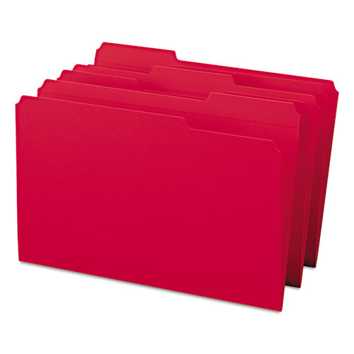Reinforced Top Tab Colored File Folders, 1/3-Cut Tabs, Legal Size, Red, 100/Box