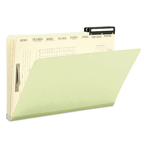 Image of Smead™ Pressboard Mortgage Folders, 1" Expansion, 8 Dividers, 1 Fastener, Legal Size, Green Exterior, 10/Box