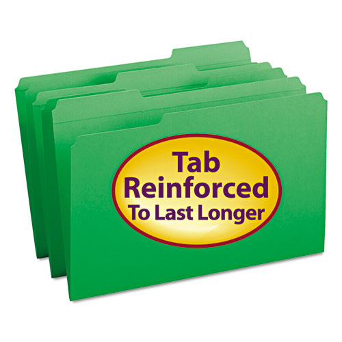REINFORCED TOP TAB COLORED FILE FOLDERS, 1/3-CUT TABS, LEGAL SIZE, GREEN, 100/BOX