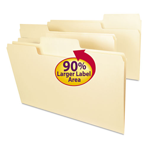 Image of Smead™ Supertab Top Tab File Folders, 1/3-Cut Tabs: Assorted, Legal Size, 0.75" Expansion, 11-Pt Manila, 100/Box