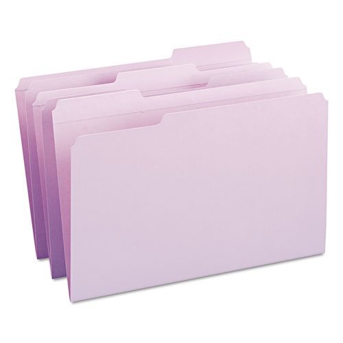 Reinforced Top Tab Colored File Folders, 1/3-Cut Tabs, Legal Size, Lavender, 100/Box