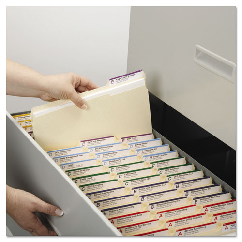 Image of Smead™ Top Tab File Folders With Antimicrobial Product Protection, 1/3-Cut Tabs: Assorted, Letter, 0.75" Expansion, Manila, 100/Box