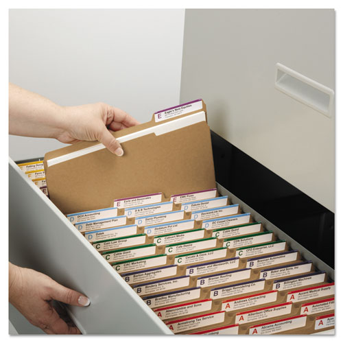 Image of Smead™ Heavyweight Kraft File Folder, 1/3-Cut Tabs: Assorted, Letter Size, 0.75" Expansion, 11-Pt Kraft, Brown, 100/Box
