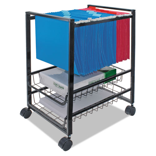 Image of Mobile File Cart with Sliding Baskets, Metal, 2 Drawers, 1 Bin, 12.88" x 15" x 21.13", Black
