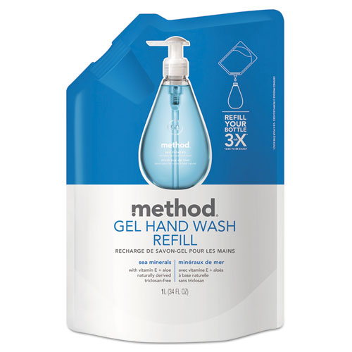 Method® Gel Hand Wash Refill, Sea Minerals, 34 oz Pouch, 6/Carton