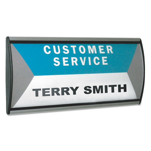 People Pointer Wall/Door Sign, Aluminum Base, 8.5 x 3.75, Black/Silver | by Plexsupply