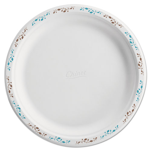 Molded Fiber Dinnerware, Plate, 10.5" dia, White, Vine Theme, 125/Pack, 4 Packs/Carton