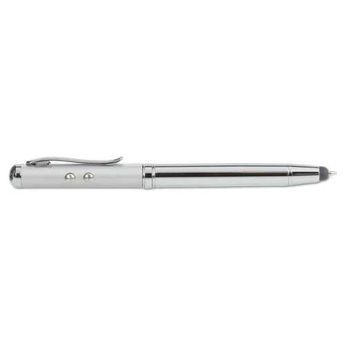 4-in-1 Laser Pointer with Stylus, Pen, LED Light, Class 2, Projects 984 ft, Silver