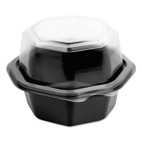 Octaview Hinged-Lid Cf Containers, Black/clear, 6oz, 4.5" Dia X 2.4h, 300/carton