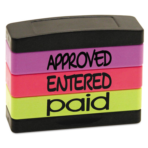 Trodat® Interlocking Stack Stamp, Approved, Entered, Paid, 1.81" X 0.63", Assorted Fluorescent Ink