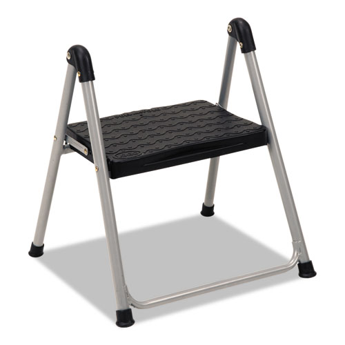 Folding Step Stool, 1-Step, 200 lb Capacity, 9.9" Working Height, Platinum/Black