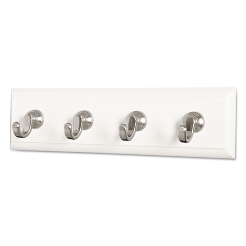 Decorative Key Rail, 8w x 1 1/2d x 2 1/8h White/Silver, 4 Hooks/Pack