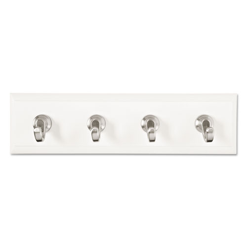 Decorative Key Rail, 8w x 1 1/2d x 2 1/8h White/Silver, 4 Hooks/Pack
