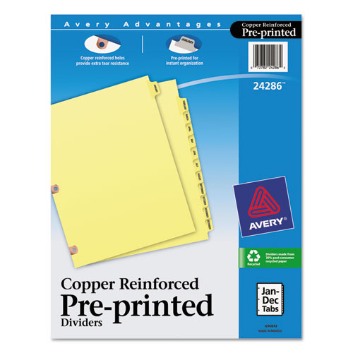 Preprinted Laminated Tab Dividers W/copper Reinforced Holes, 12-Tab, Letter