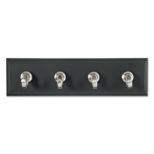 Decorative Key Rail, 8w x 1 1/2d x 2 1/8h, Black/Silver, 4 Hooks/Pack