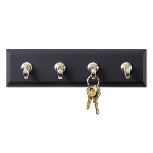 Decorative Key Rail, 8w x 1 1/2d x 2 1/8h, Black/Silver, 4 Hooks/Pack