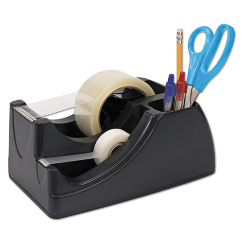 Officemate Recycled 2-In-1 Heavy Duty Tape Dispenser, 1" And 3" Cores, Plastic, Black