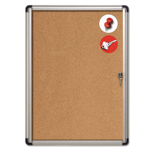 MasterVision® Slim-Line Enclosed Cork Bulletin Board, 28 x 38, Aluminum Case