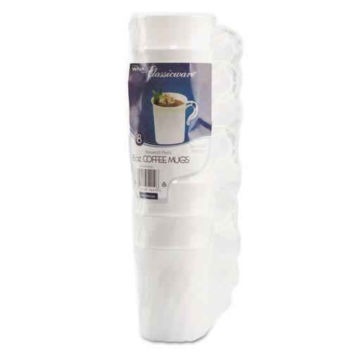 Classicware Plastic Coffee Mugs, 8 oz., White, 8/Pack