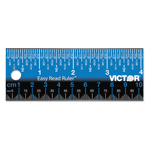 Victor® Easy Read Stainless Steel Ruler, Standard/Metric, 18".25 Long, Blue