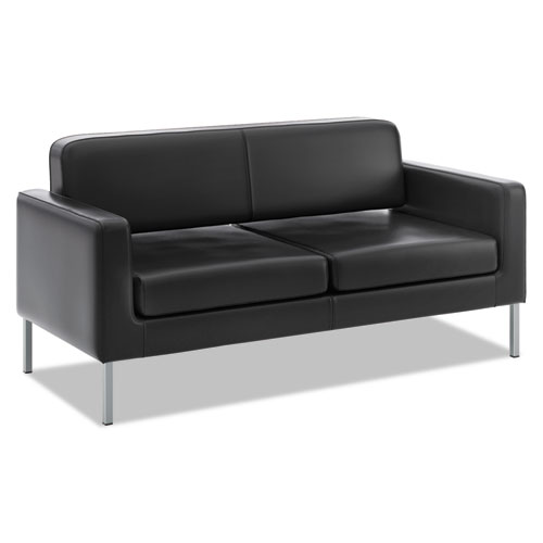 Corral Reception Seating Sofa, 67w x 28d x 30.5h, Black SofThread Leather | by Plexsupply
