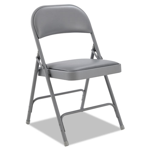 Alera® Steel Folding Chair with Two-Brace Support, Padded Back/Seat, Light Gray, 4/CT