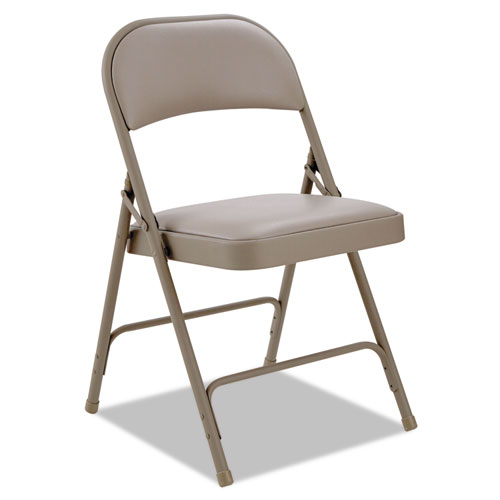 Alera® Steel Folding Chair with Two-Brace Support, Padded Back/Seat, Tan, 4/Carton