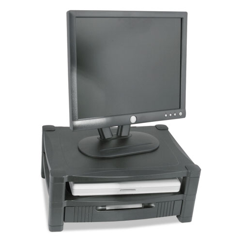 Two Level Stand, Removable Drawer, 17 x 13 1/4 x 3-1/2 to 7, Black | by Plexsupply
