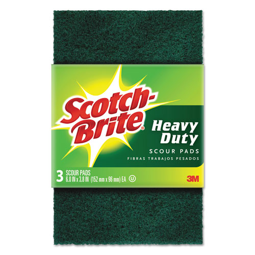Scotch-Brite® Heavy-Duty Scour Pad, 3.8w x 6"L, Green, 3/Pack, 10 Packs/Carton