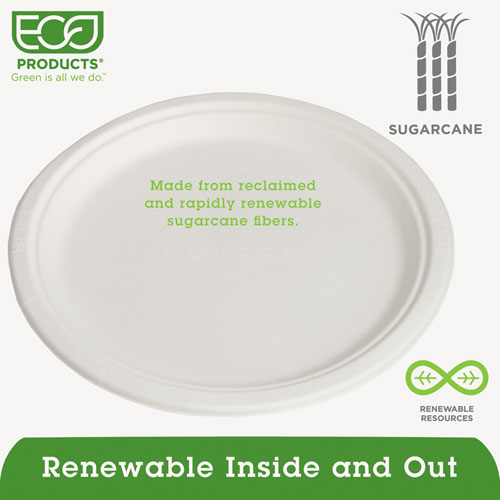 Image of Eco-Products® Renewable Sugarcane Plates, 10" Dia, Natural White, 500/Carton