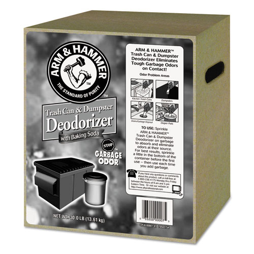 TRASH CAN & DUMPSTER DEODORIZER WITH BAKING SODA, UNSCENTED, POWDER, 30 LB